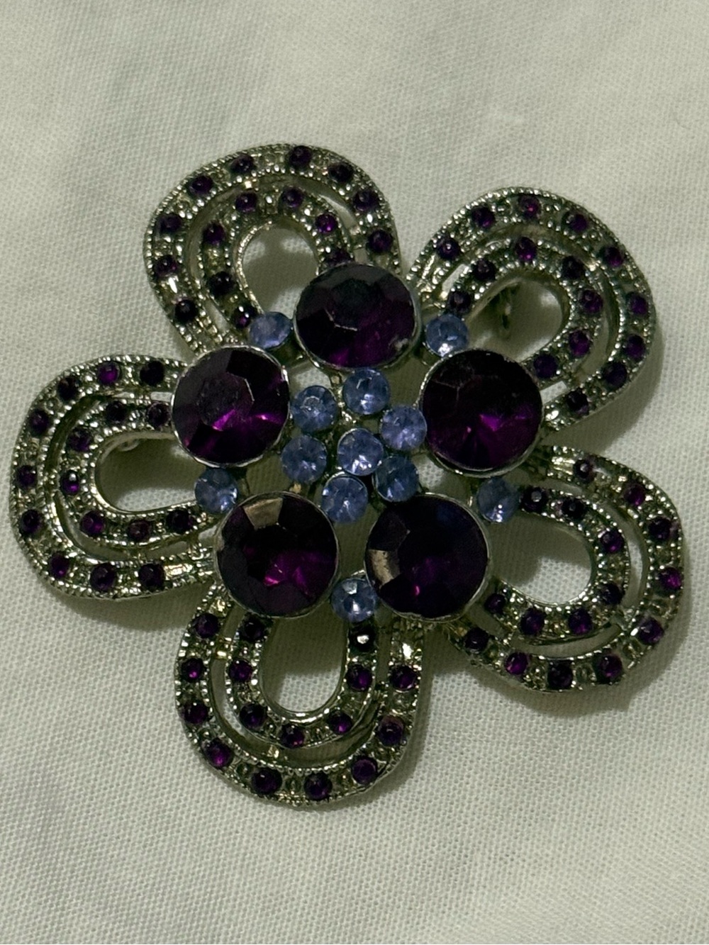 Floral Purple & Lilac Rhinestone Brooch